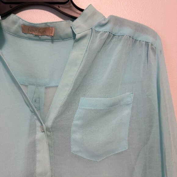 Fun2Fun Womens Sheer Light Aqua Blouse S - Picture 5 of 5